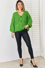 Pocketed Button Up Dropped Shoulder Cardigan - Trendsi