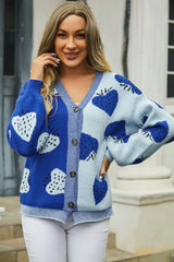 Printed V-Neck Button-Down Long Sleeve Cardigan - Trendsi - Flyclothing LLC