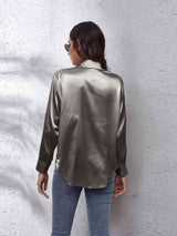 Collared Neck Buttoned Long Sleeve Shirt - Trendsi - Flyclothing LLC