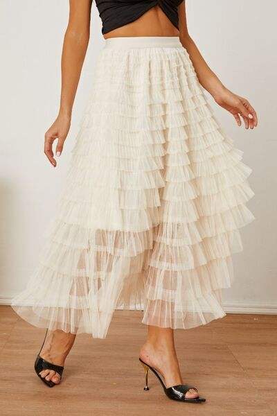 Ruched High Waist Tiered Skirt - Trendsi - Flyclothing LLC