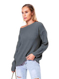 Boat Neck Drop Shoulder Long Sleeve Sweater - Trendsi - Flyclothing LLC