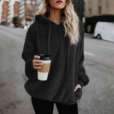 Quarter-Zip Drawstring Teddy Hoodie - Trendsi