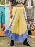Plus Size Contrast Ruffled Wide Leg Pants - Trendsi - Flyclothing LLC