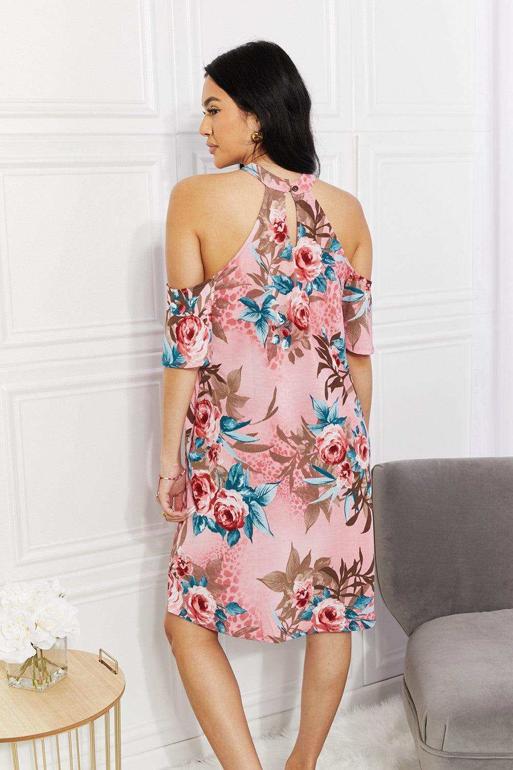 Sew In Love Full Size Fresh-Cut Flowers Cold-Shoulder Dress - Trendsi - Flyclothing LLC
