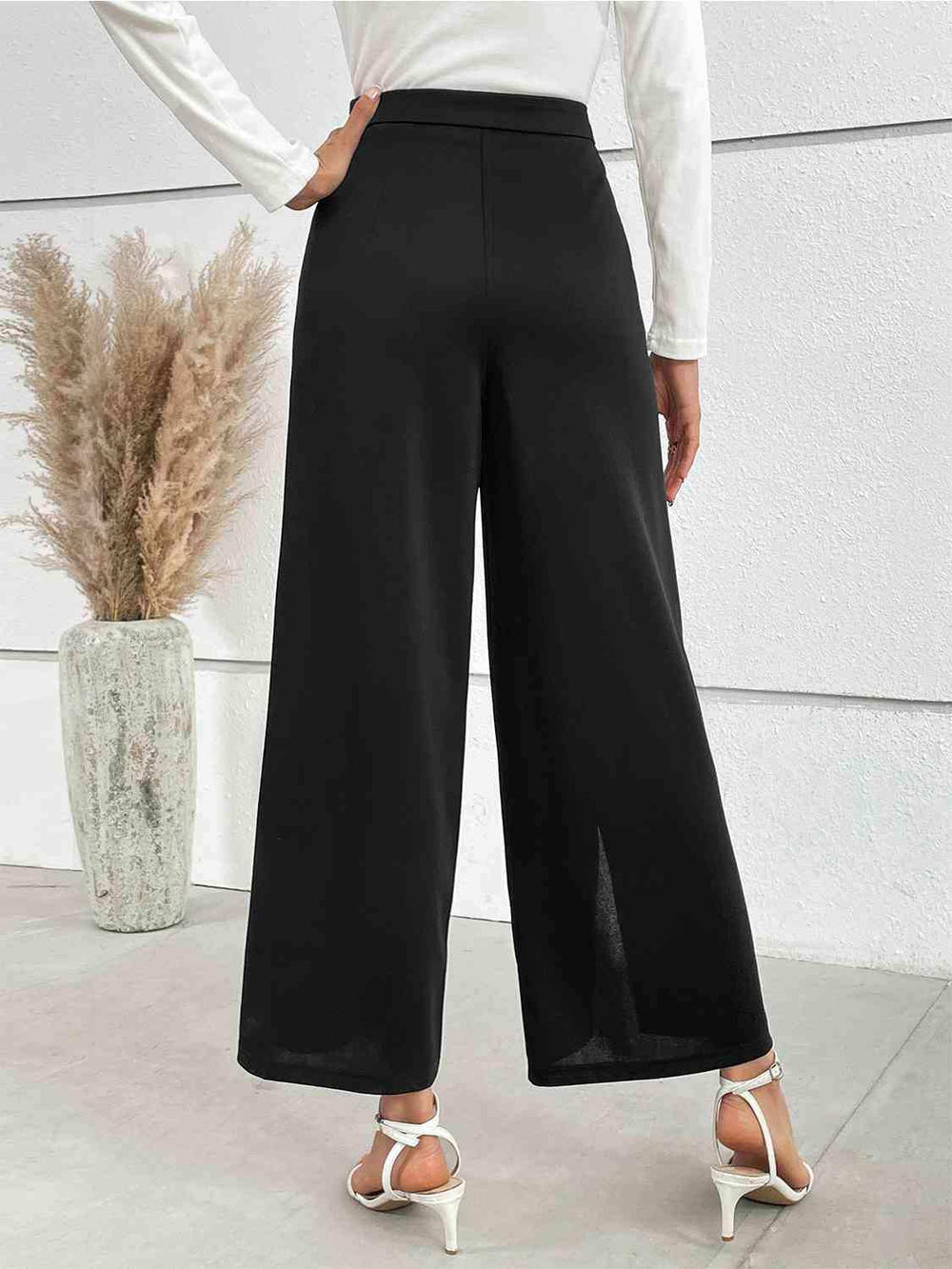 Chain Detail Slit Straight Pants - Trendsi - Flyclothing LLC