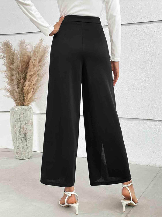Chain Detail Slit Straight Pants - Trendsi - Flyclothing LLC
