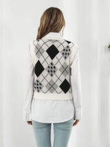 V-Neck Plaid Sweater Vest - Trendsi - Flyclothing LLC