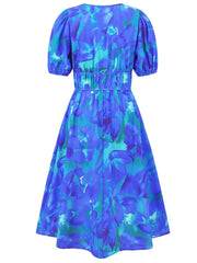 Ruched Printed Surplice Short Sleeve Dress - Trendsi