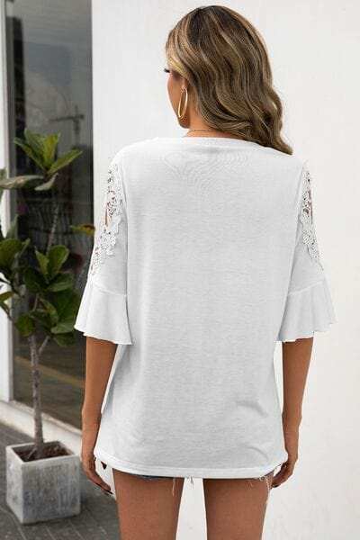 Ruffled Cutout Round Neck Half Sleeve T-Shirt - Trendsi - Flyclothing LLC
