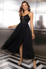 Spaghetti Strap Slit Mesh Dress - Trendsi - Flyclothing LLC