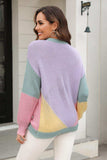 Color Block Round Neck Drop Shoulder Sweater - Trendsi - Flyclothing LLC