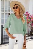 V-Neck Three-Quarter Sleeve Top - Flyclothing LLC