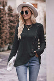 Ribbed Round Neck Buttoned Long Sleeve Tee - Trendsi - Flyclothing LLC