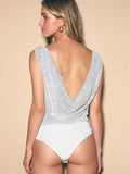 Sequin Surplice Sleeveless Bodysuit - Trendsi