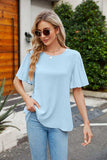Pleated Flutter Sleeve Round Neck Blouse - Trendsi - Flyclothing LLC