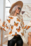 Butterfly Round Neck Long Sleeve Sweater - Trendsi - Flyclothing LLC
