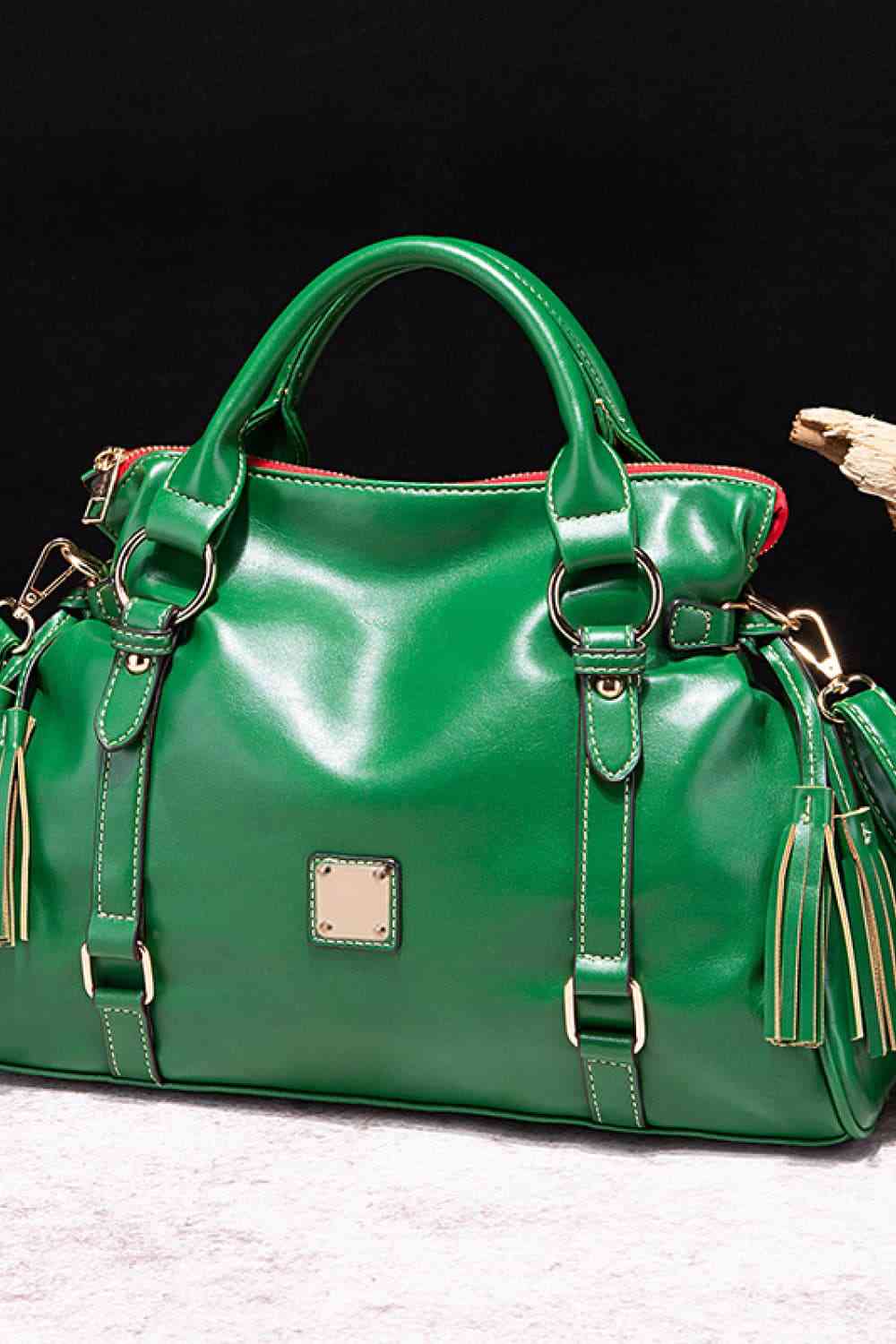 PU Leather Handbag with Tassels - Trendsi - Flyclothing LLC