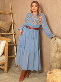 Plus Size Polka Dot Tie Neck Balloon Sleeve Maxi Dress - Trendsi