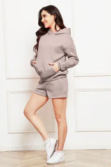 Drop Shoulder Long Sleeve Hoodie and Shorts Set - Trendsi - Flyclothing LLC