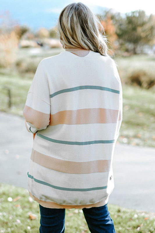 Plus Size Striped Open Front Cardigan - Trendsi
