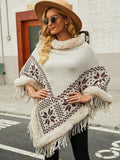 Fringe Geometric Cape Sleeve Poncho - Trendsi