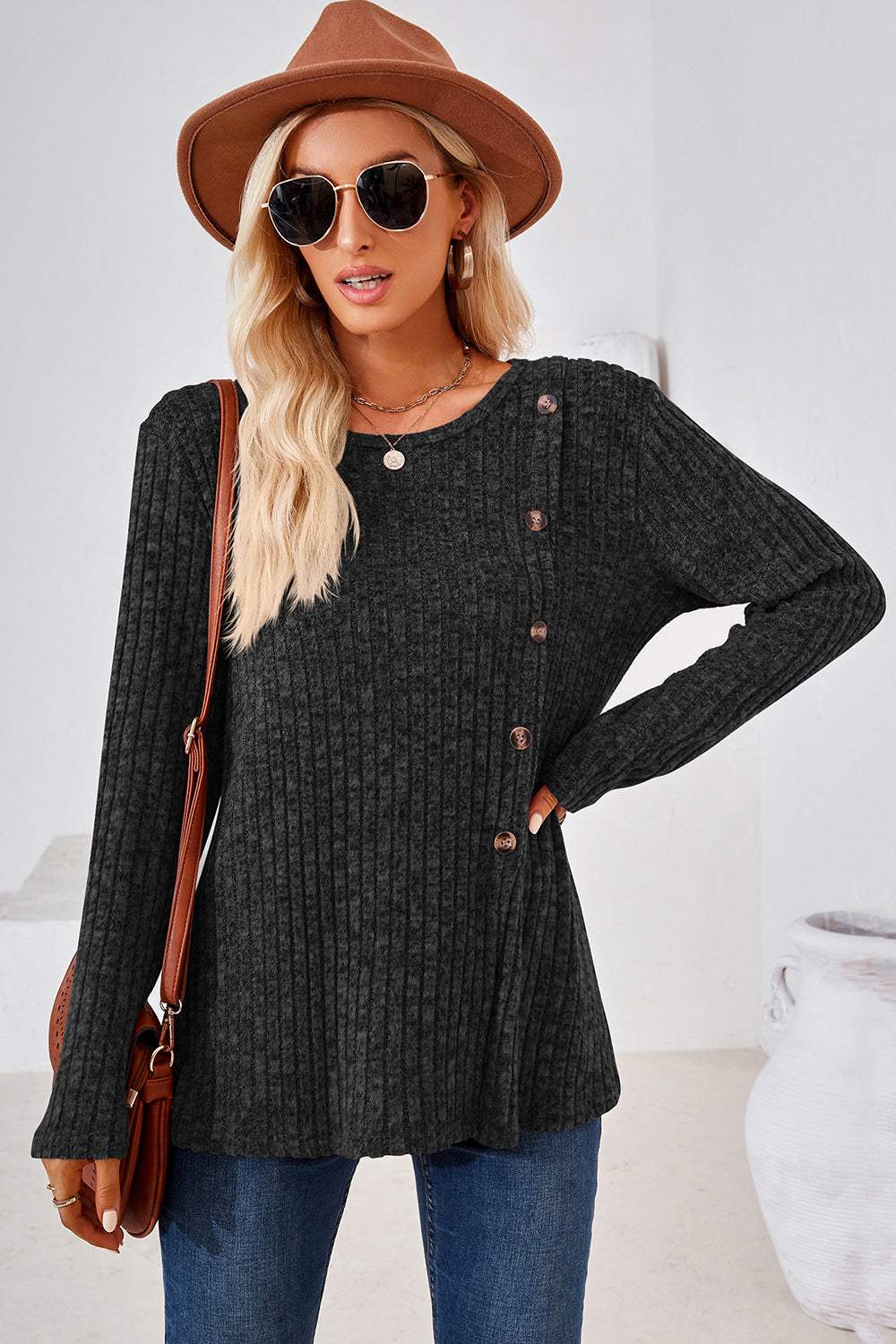 Round Neck Long Sleeve T-Shirt - Trendsi - Flyclothing LLC