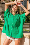 BiBi Texture Button Up Ruffle Short Sleeve Shirt - Trendsi - Flyclothing LLC