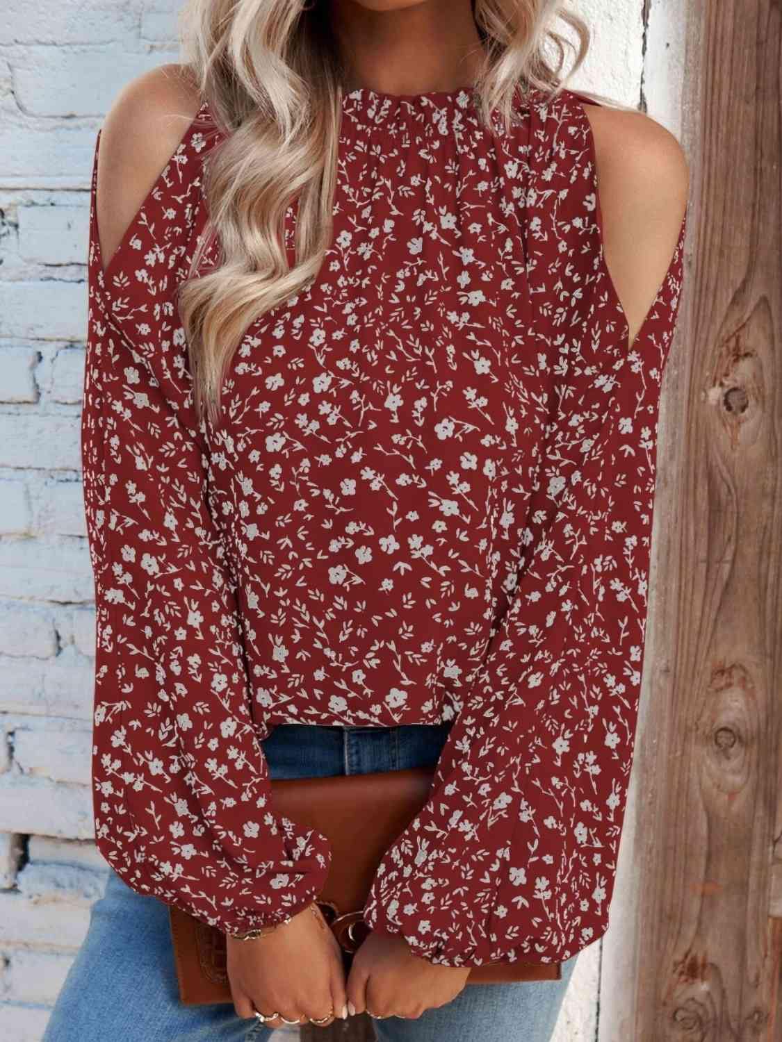 Floral Cold-Shoulder Blouse - Trendsi