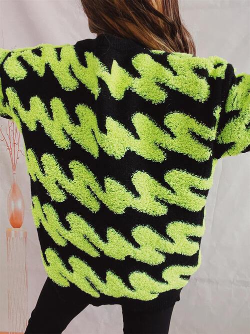 Ribbed Striped Dropped Shoulder Sweater - Trendsi