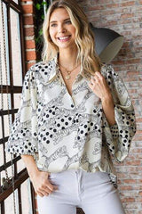 First Love Tiger Print Collared Neck Long Sleeve Satin Shirt - Trendsi - Flyclothing LLC