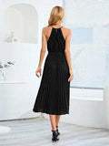 Pleated Spaghetti Strap Tie Waist Midi Dress - Trendsi - Flyclothing LLC