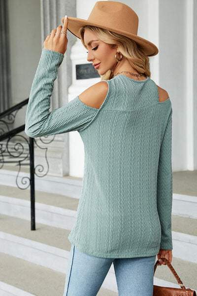 Round Neck Cold Shoulder T-Shirt - Trendsi - Flyclothing LLC