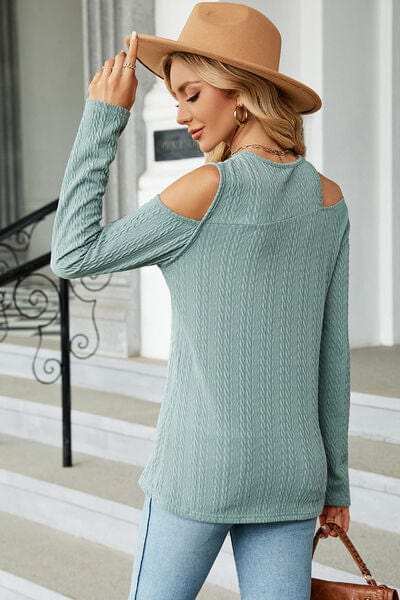 Round Neck Cold Shoulder T-Shirt - Trendsi - Flyclothing LLC