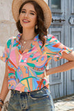 Multicolored Frill Trim V-Neck Flounce Sleeve Blouse - Trendsi - Flyclothing LLC