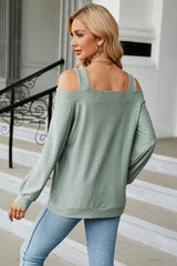 Cold Shoulder Square Neck Cutout Blouse - Trendsi