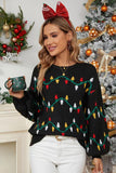 Round Neck Pattern Lantern Sleeve Sweater - Trendsi