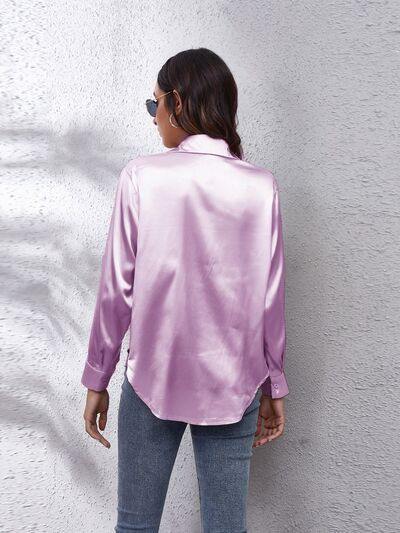Button Up Collared Neck Long Sleeve Shirt - Trendsi