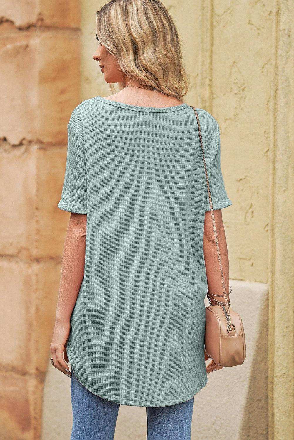 V-Neck Dropped Shoulder Tunic Top - Trendsi - Flyclothing LLC
