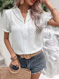 Swiss Dot Buttoned Puff Sleeve Blouse - Trendsi - Flyclothing LLC