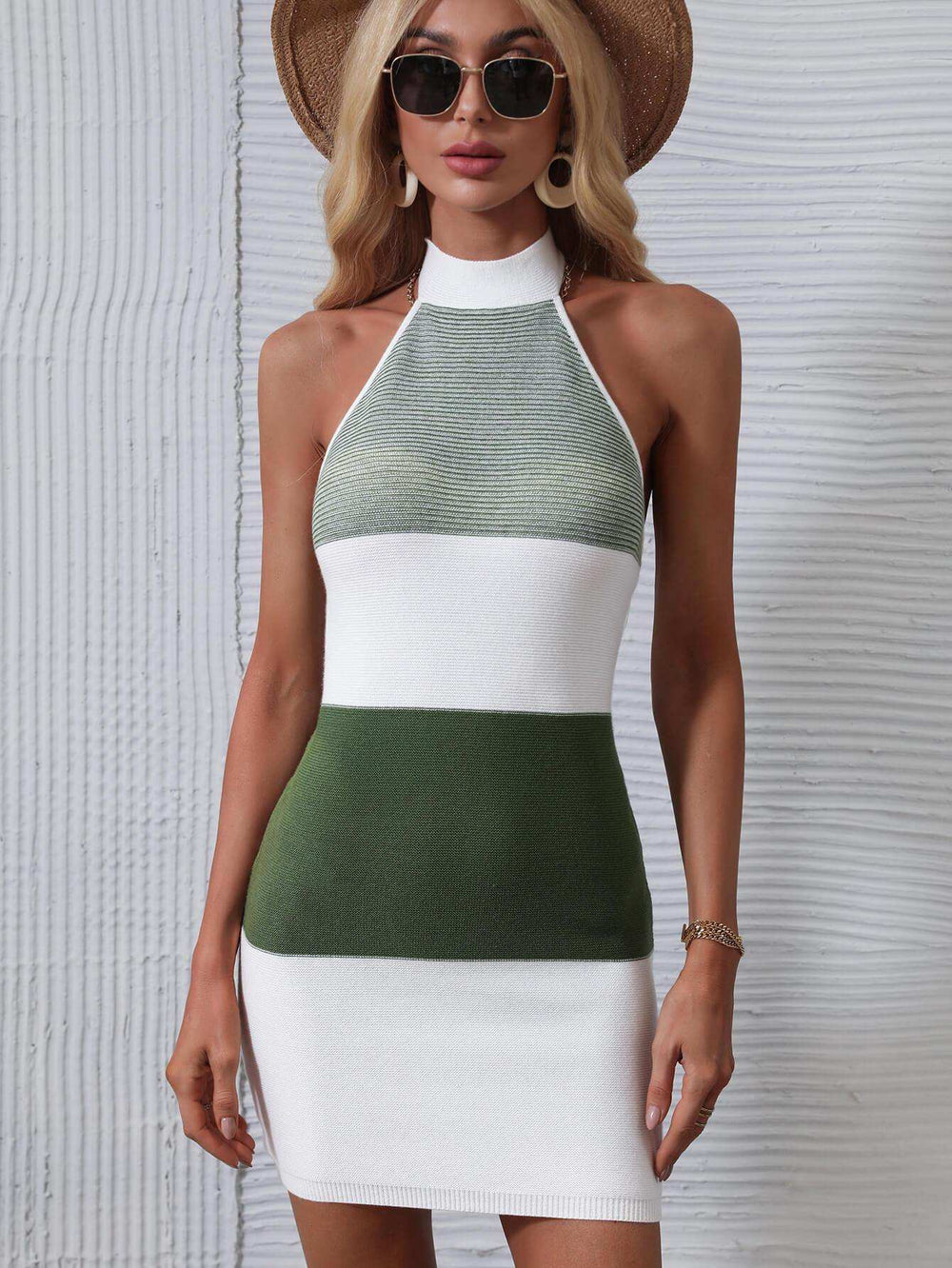 Color Block Halter Neck Knit Dress - Trendsi - Flyclothing LLC