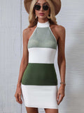 Color Block Halter Neck Knit Dress - Trendsi - Flyclothing LLC