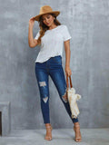 Openwork Short Sleeve Round Neck Top - Trendsi - Flyclothing LLC