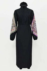 Cap, Drawstring Printed Long Sleeve Dress and Pants Swim Set - Trendsi - Flyclothing LLC