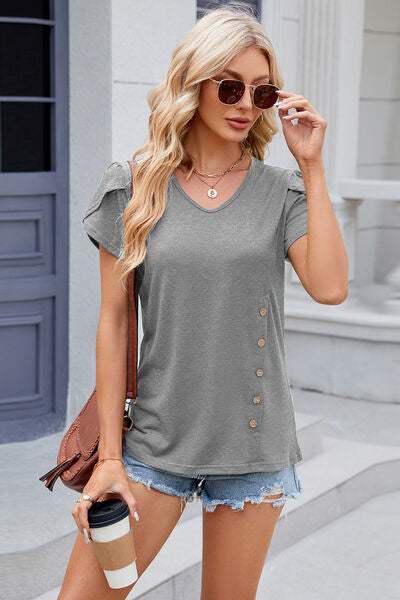 V-Neck Short Sleeve T-Shirt - Trendsi - Flyclothing LLC
