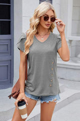 V-Neck Short Sleeve T-Shirt - Trendsi - Flyclothing LLC