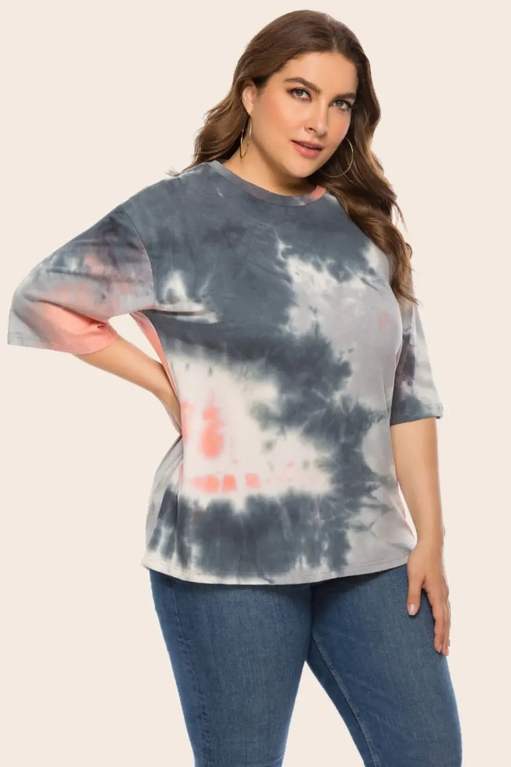 Plus Size Tie-Dye Half Sleeve Tee Shirt - Trendsi - Flyclothing LLC