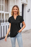 Notched Neck Flutter Sleeve Satin Top - Trendsi - Flyclothing LLC