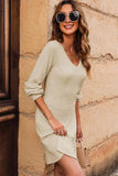 Texture V-Neck Long Sleeve Mini Dress - Trendsi
