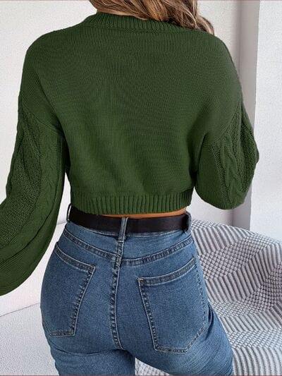 Cable-Knit Round Neck Cropped Sweater - Trendsi