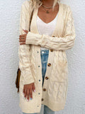 Cable-Knit Button Down Cardigan with Pockets - Trendsi - Flyclothing LLC